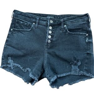 Silver Jeans Co Women’s‎ Black Frayed Fringe Button Denim Shorts Size 32 Waist